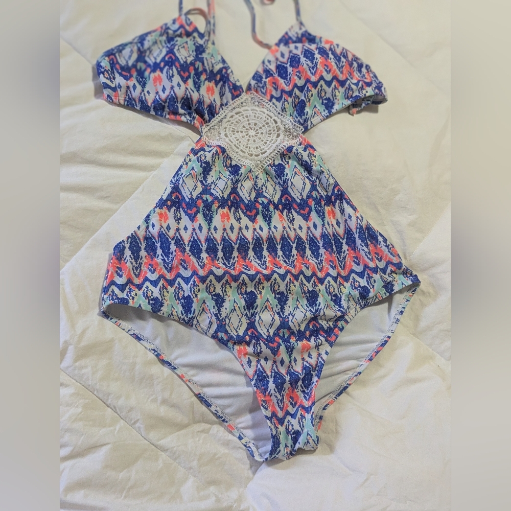 Stylish Blue and Pink One-Piece Swimsuit